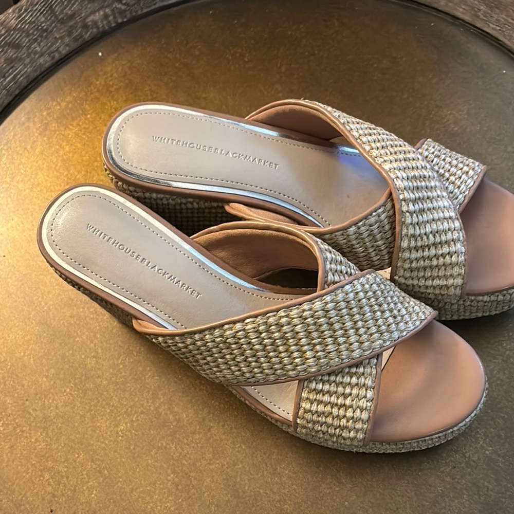 White House Black Market Tan Espadrille Slides